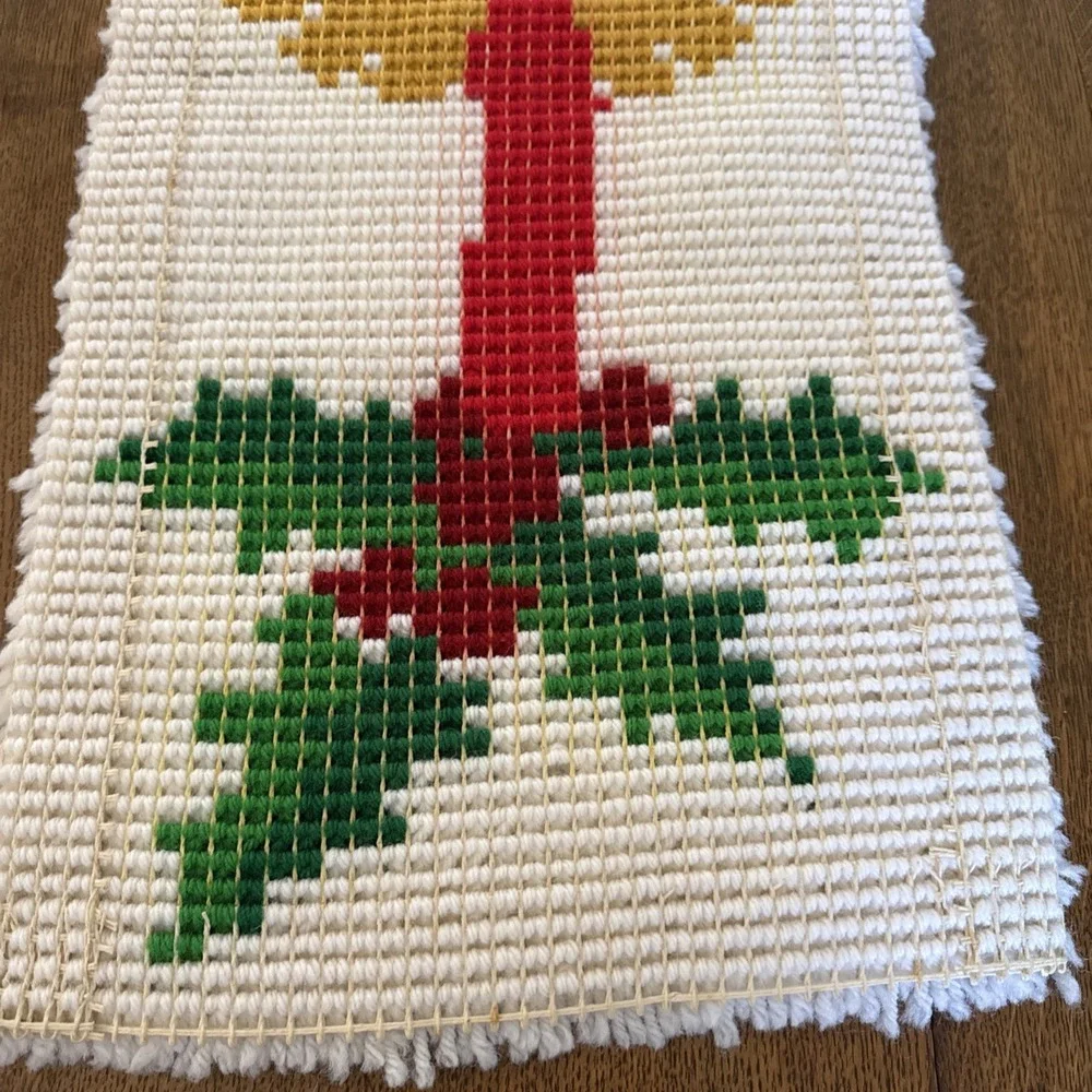 Vintage Christmas Latch Hook Rug Wall Hanging 12 X 26 Complete Noel